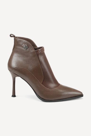 Μπότες με ψηλό τακούνι από γνήσιο δέρμα MGZ-330-3197-καφέ